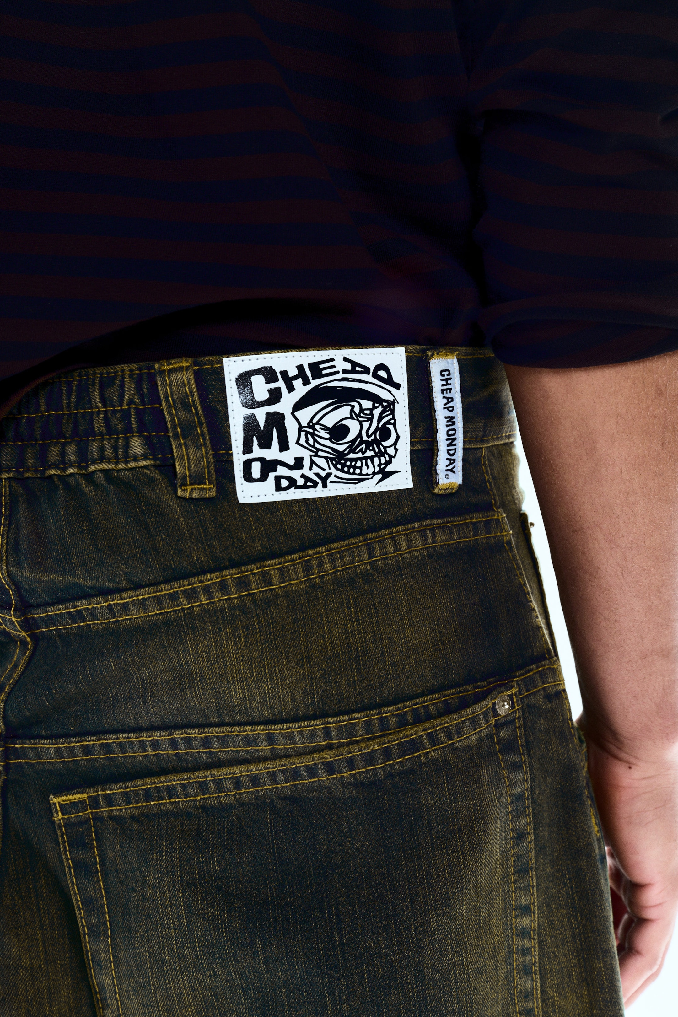 Washed Sulfur - Dark Khaki - Dunno Unisex Low Rise Loose Barrel Leg Jeans - 3