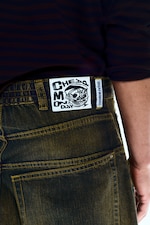 Washed Sulfur - Dark Khaki - Dunno Unisex Low Rise Loose Barrel Leg Jeans - 3