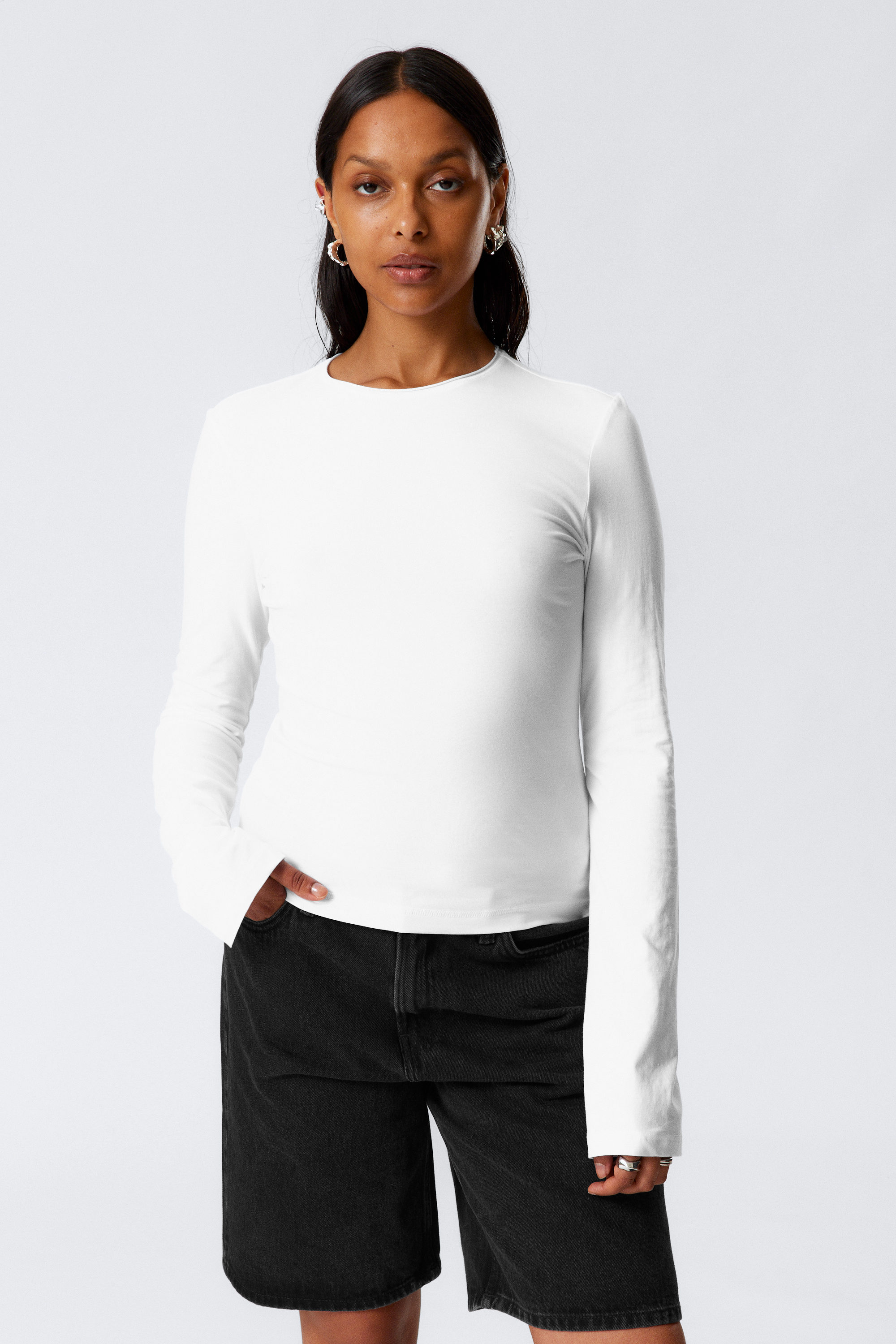 White - Long Sleeve Cotton Top - 1