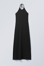 Schwarz - Neckholder-Maxikleid mit tiefem Rückenausschnitt - 0