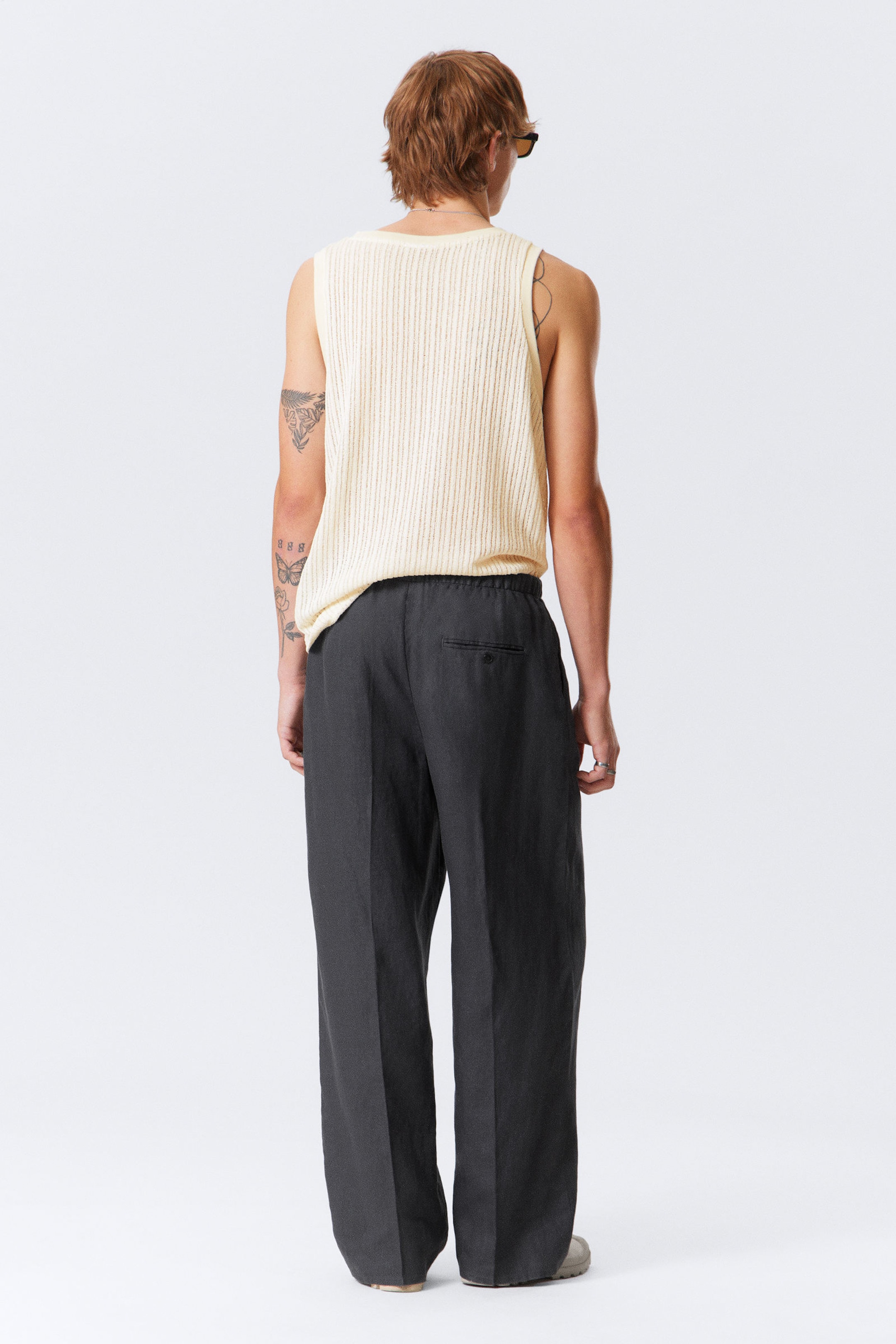 Dark Grey - Loose Fit Straight Leg Linen Trousers - 3