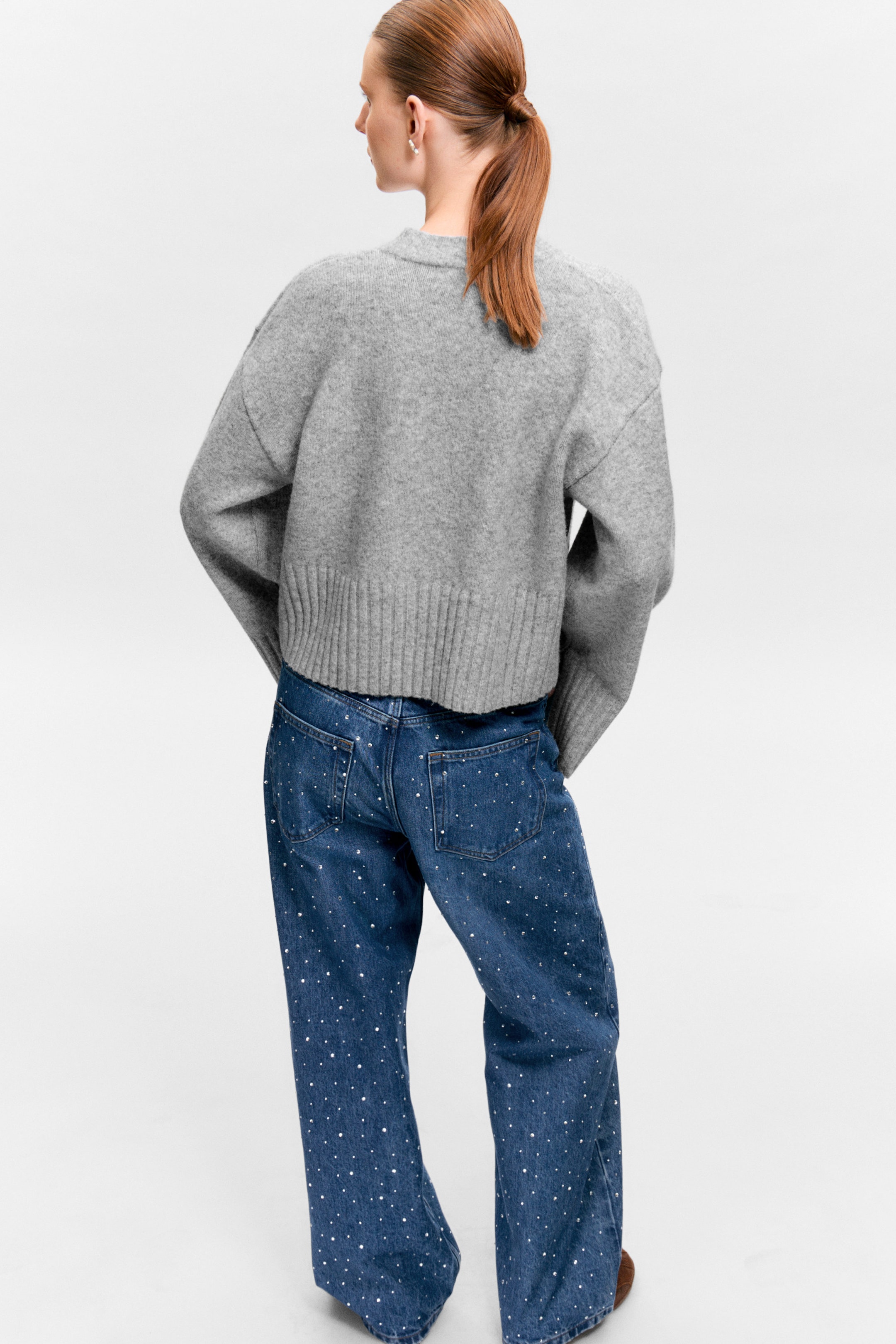 Grey Melange - Knitted Oversized Sweater - 2