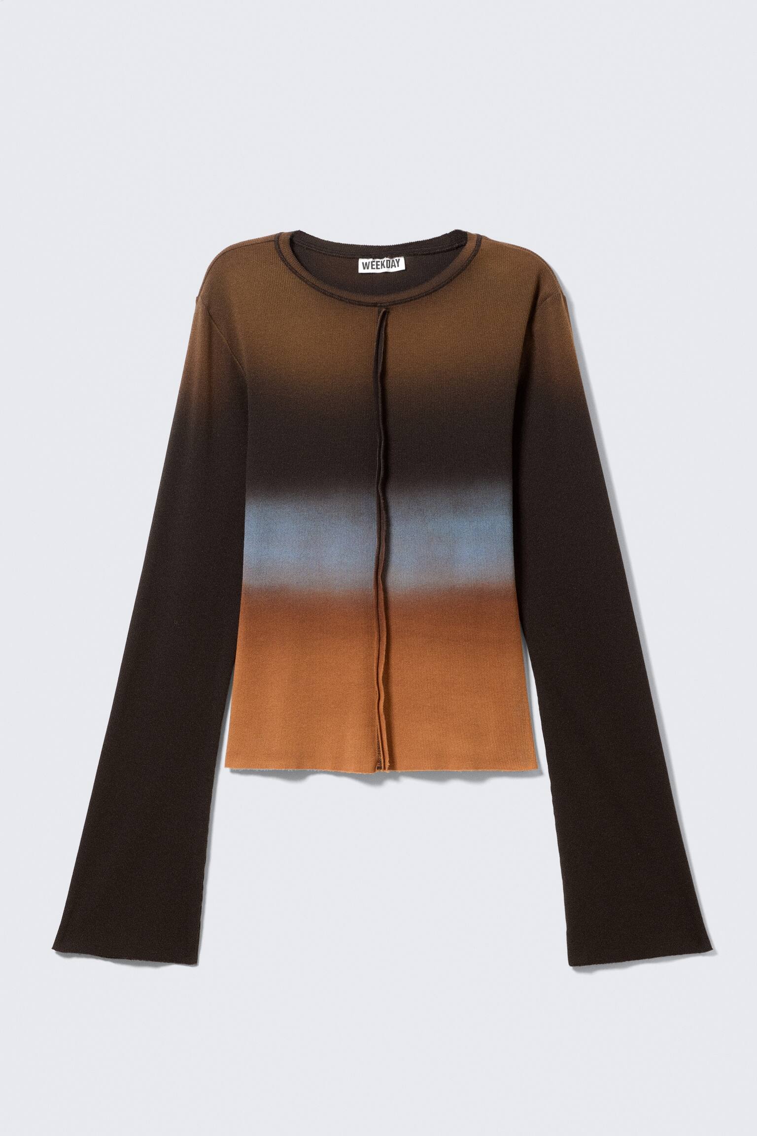 Slim Printed Long-Sleeved Top - Dark Brown Gradient - 2