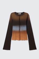 Mörkbrun gradient - Smal långärmad topp med tryck - 3