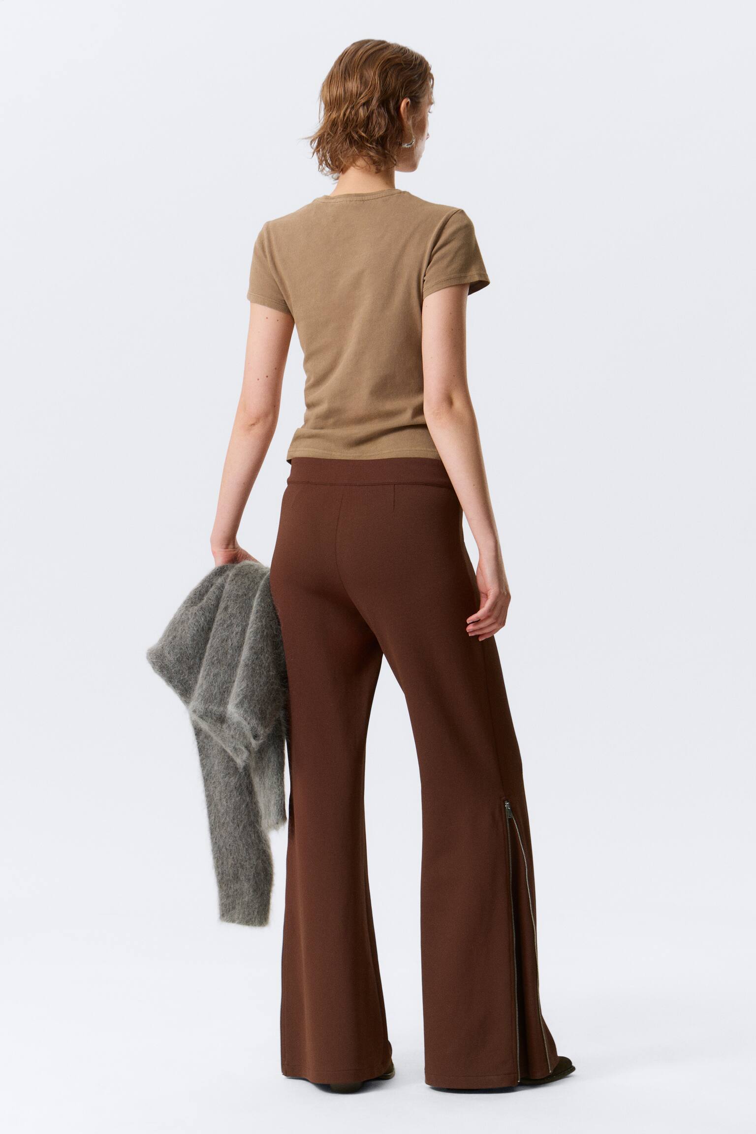 Mid Rise Flared Zip-Up Bukser - Brun/Svart - 4