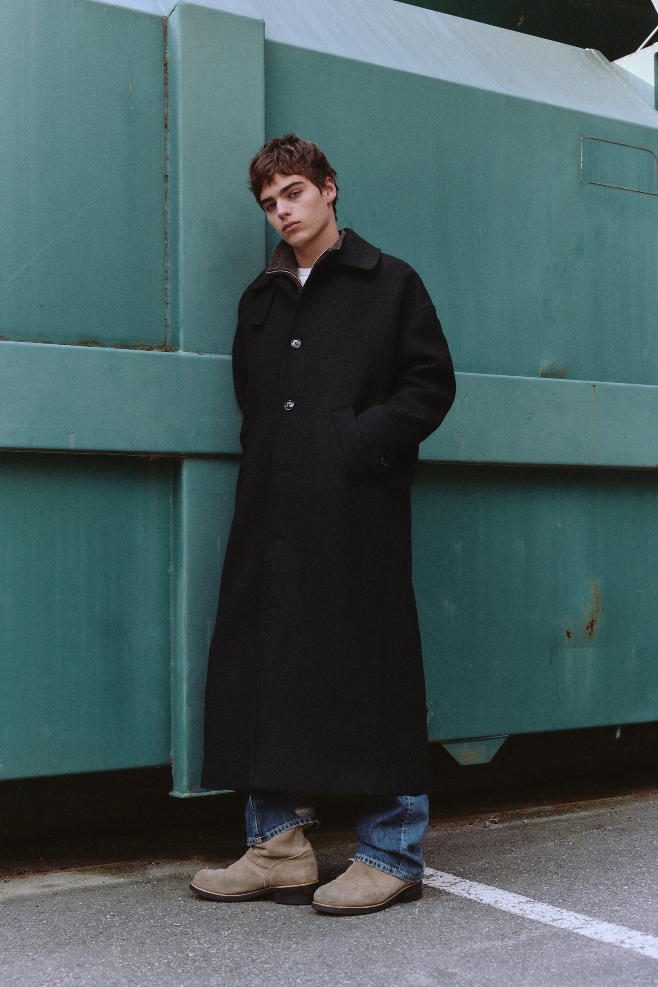Black - Herringbone - Oversized Wool-Blend Car Coat - 3
