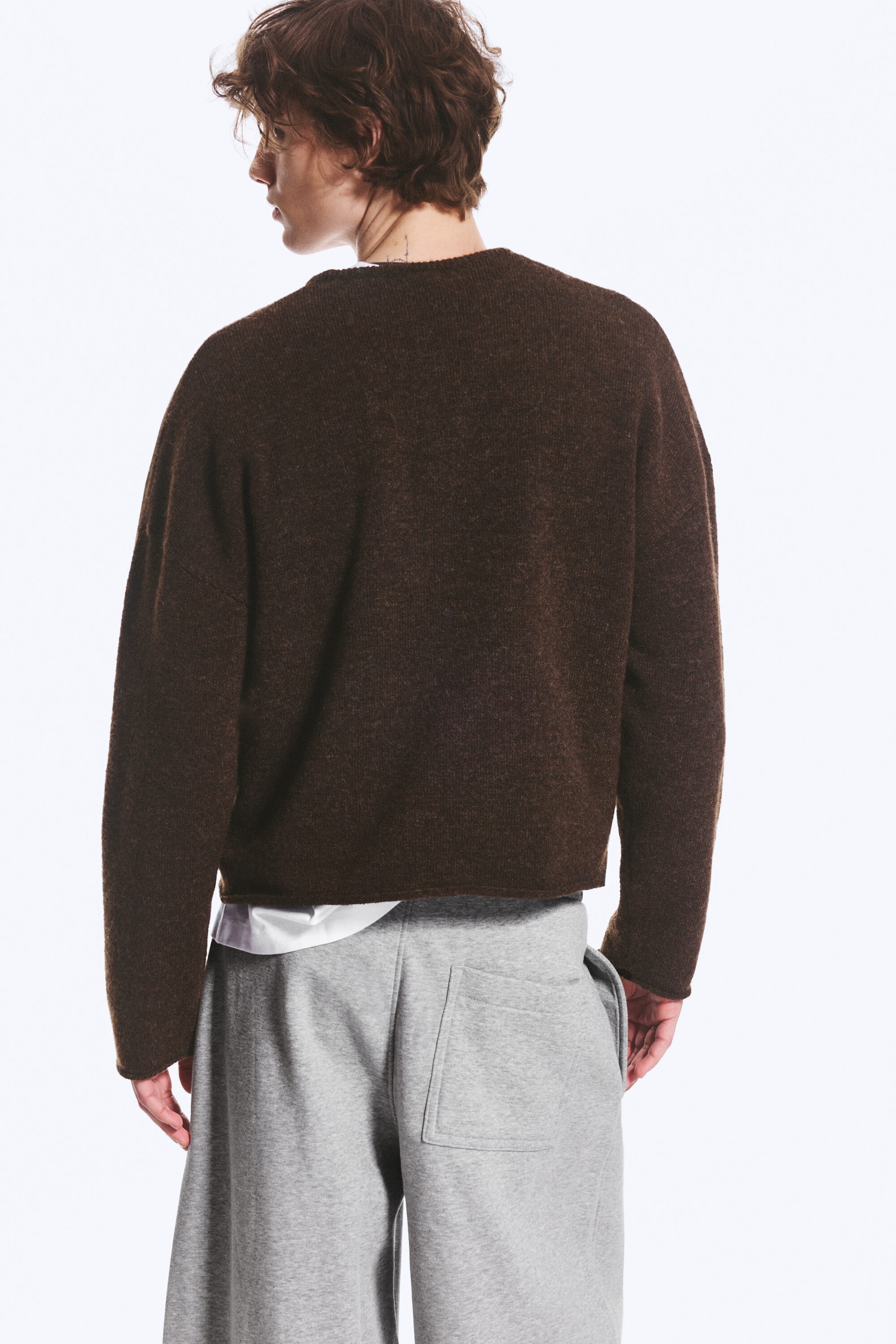 Dark Brown Melange - Boxy Knitted Jumper - 4