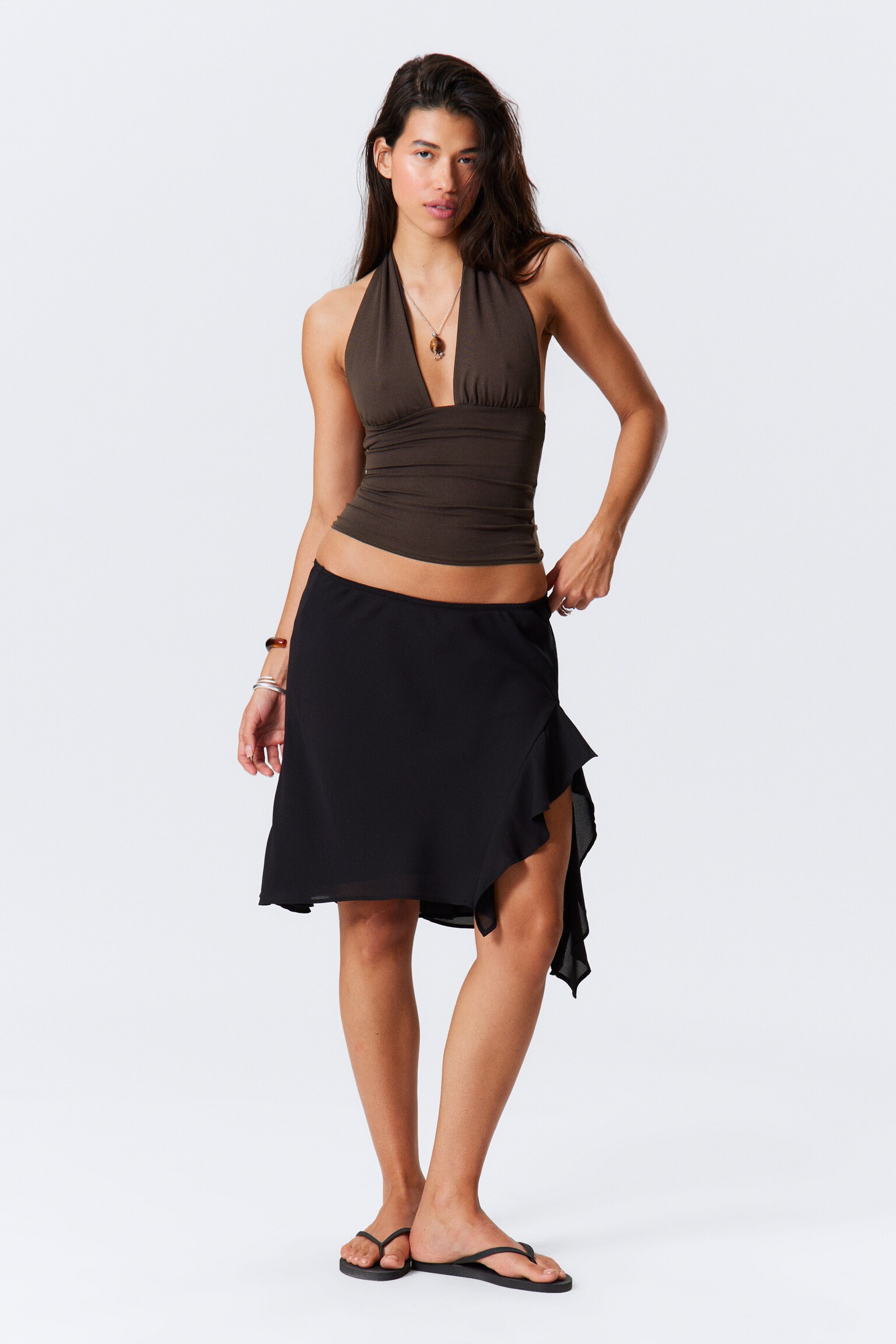 Layered Midi Skirt - Black/Light Greige