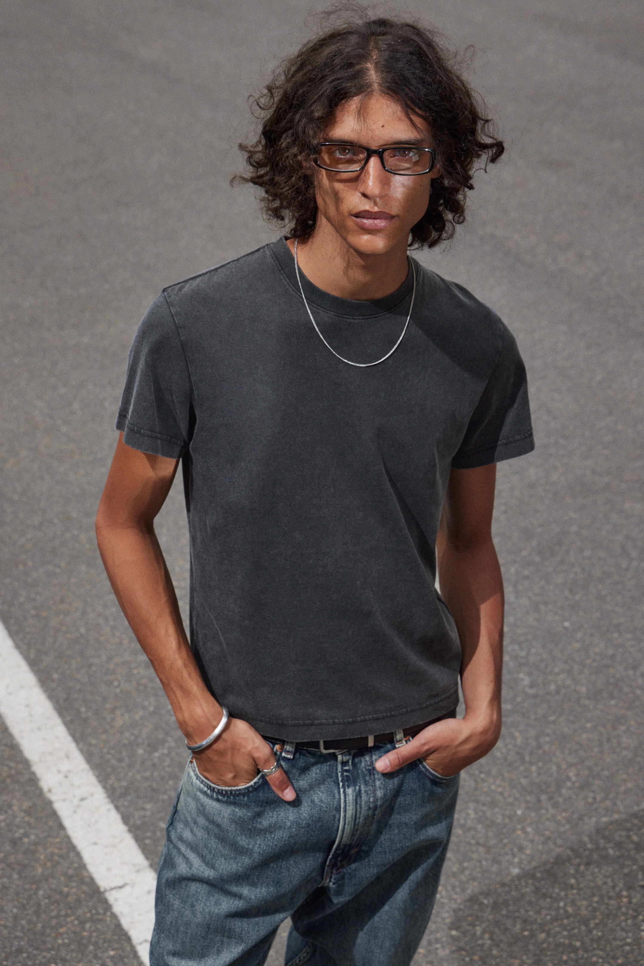 Washed Black - Shrunken Short-Sleeved Cotton T-shirt - 1