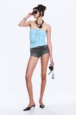 Black Moon - Grey - Booty Bei Low Rise Mini Denim Shorts - 0
