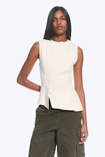 White - Sleeveless Asymmetric Peplum Top - 0