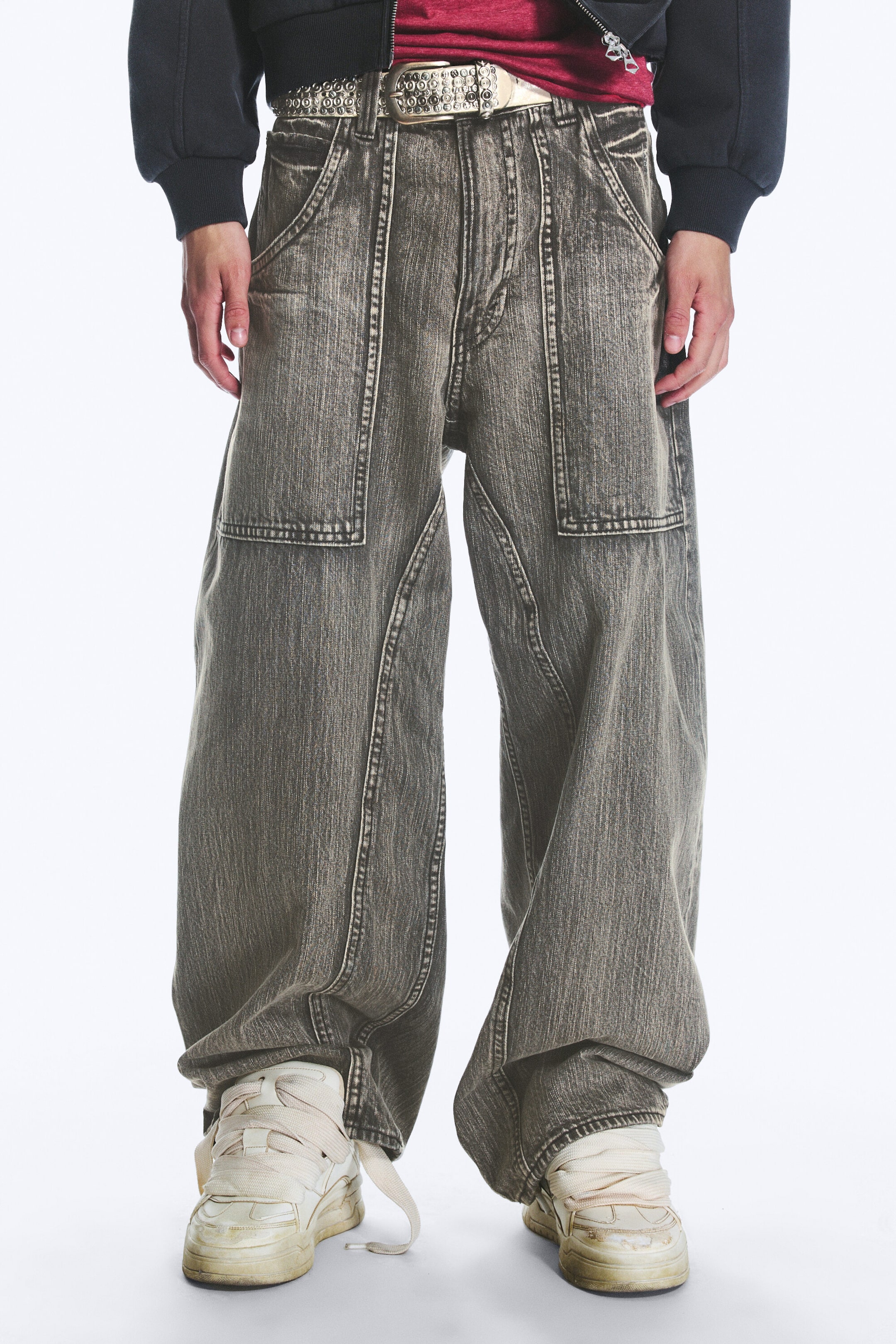 Smokey Black - Black - Dunno Unisex Low Rise Loose Barrel Jeans - 2