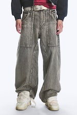 Smokey Black - Black - Dunno Unisex Low Rise Loose Barrel Jeans - 1