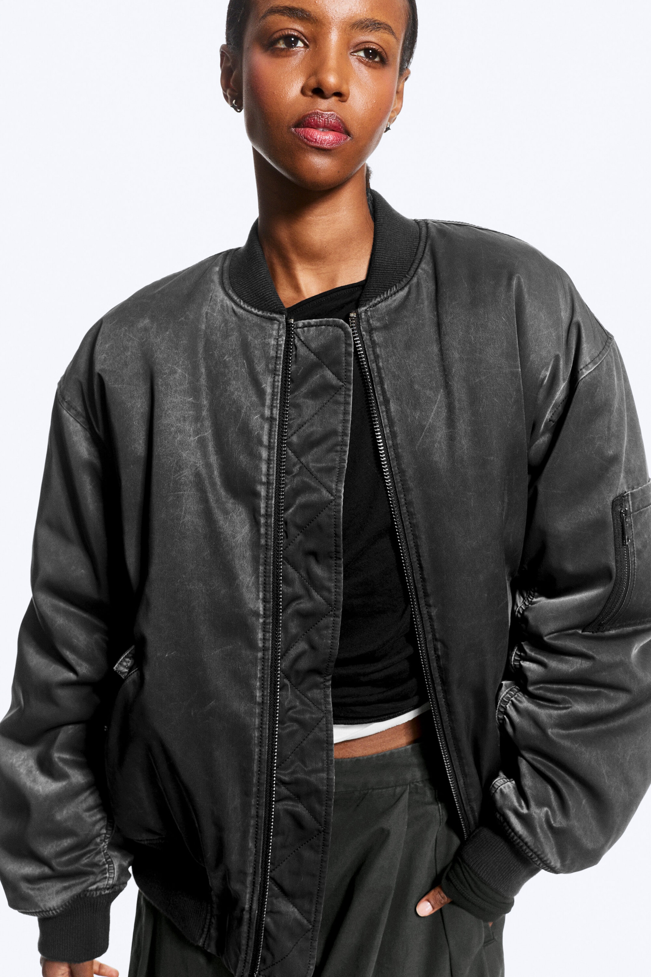 Washed Black – Zwart - Oversized gewatteerd pilotenjack - 2