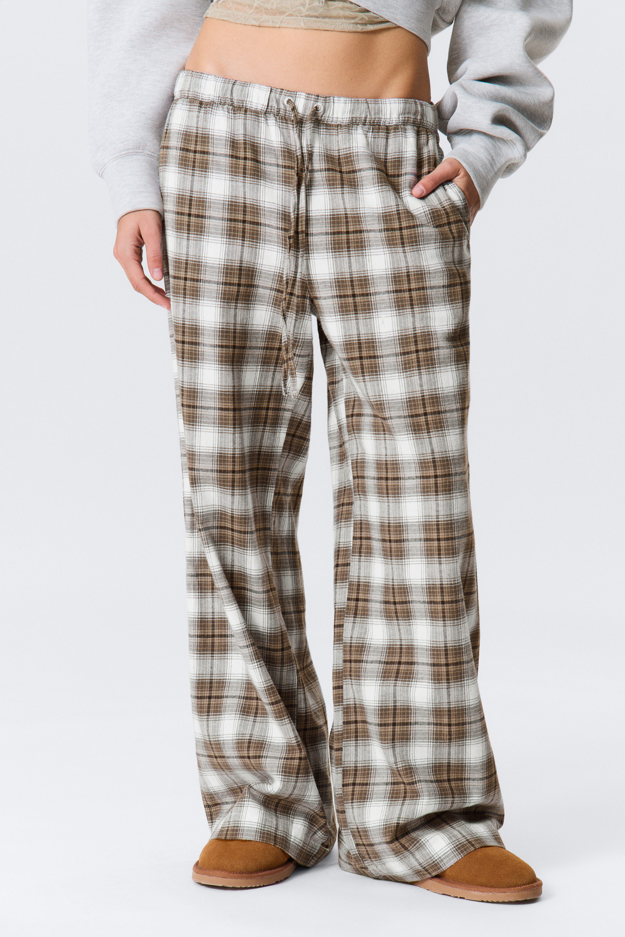 Checked Beige - Wide Flannel Pyjama Trousers - 4