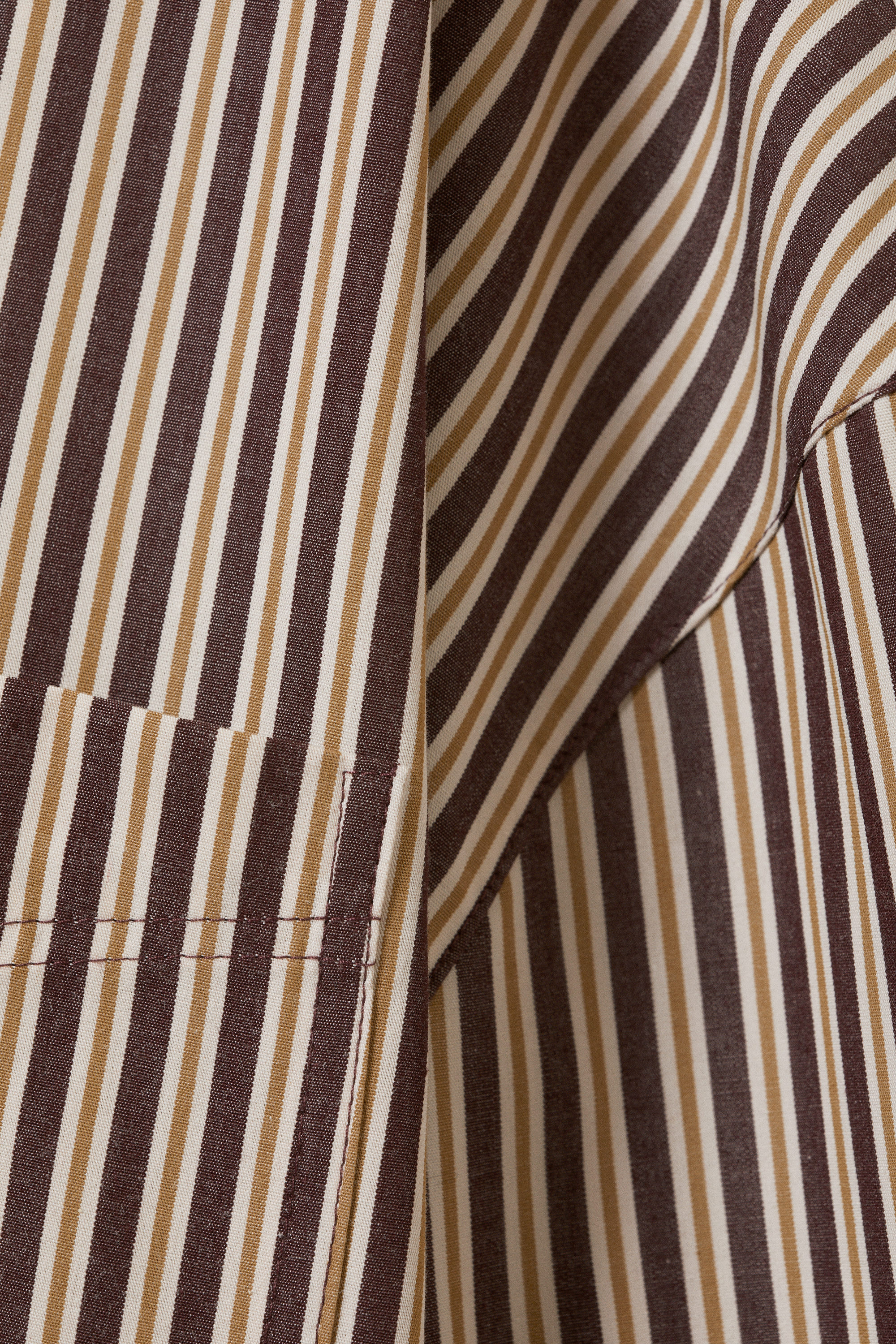 Burgundy & Yellow Stripes - Oversized Long-Sleeved Cotton Shirt - 5