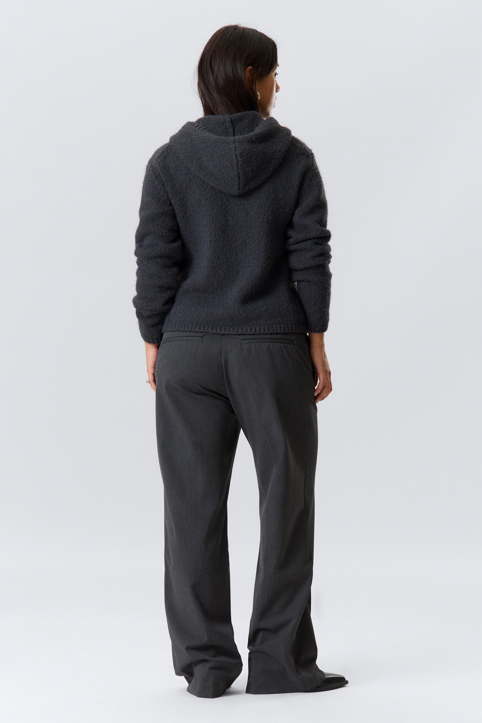 Pantalone sartoriale dritto a vita bassa - Grigio scuro mélange/Nero - 3