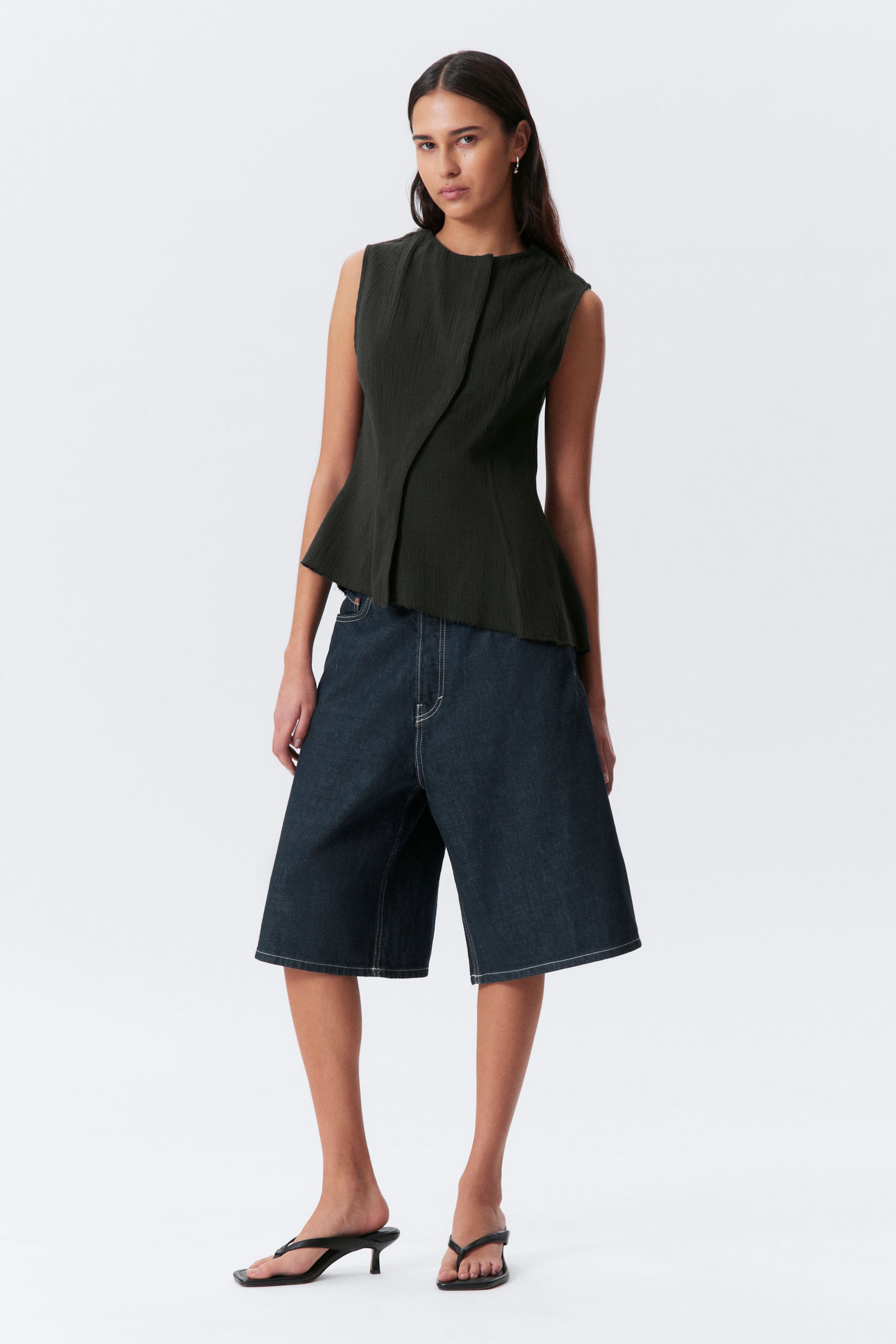 #3A3A3D - Sleeveless Asymmetric Peplum Top - 2