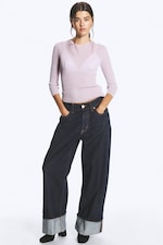 Rose clair - Pull ajusté en maille à col en V - 1
