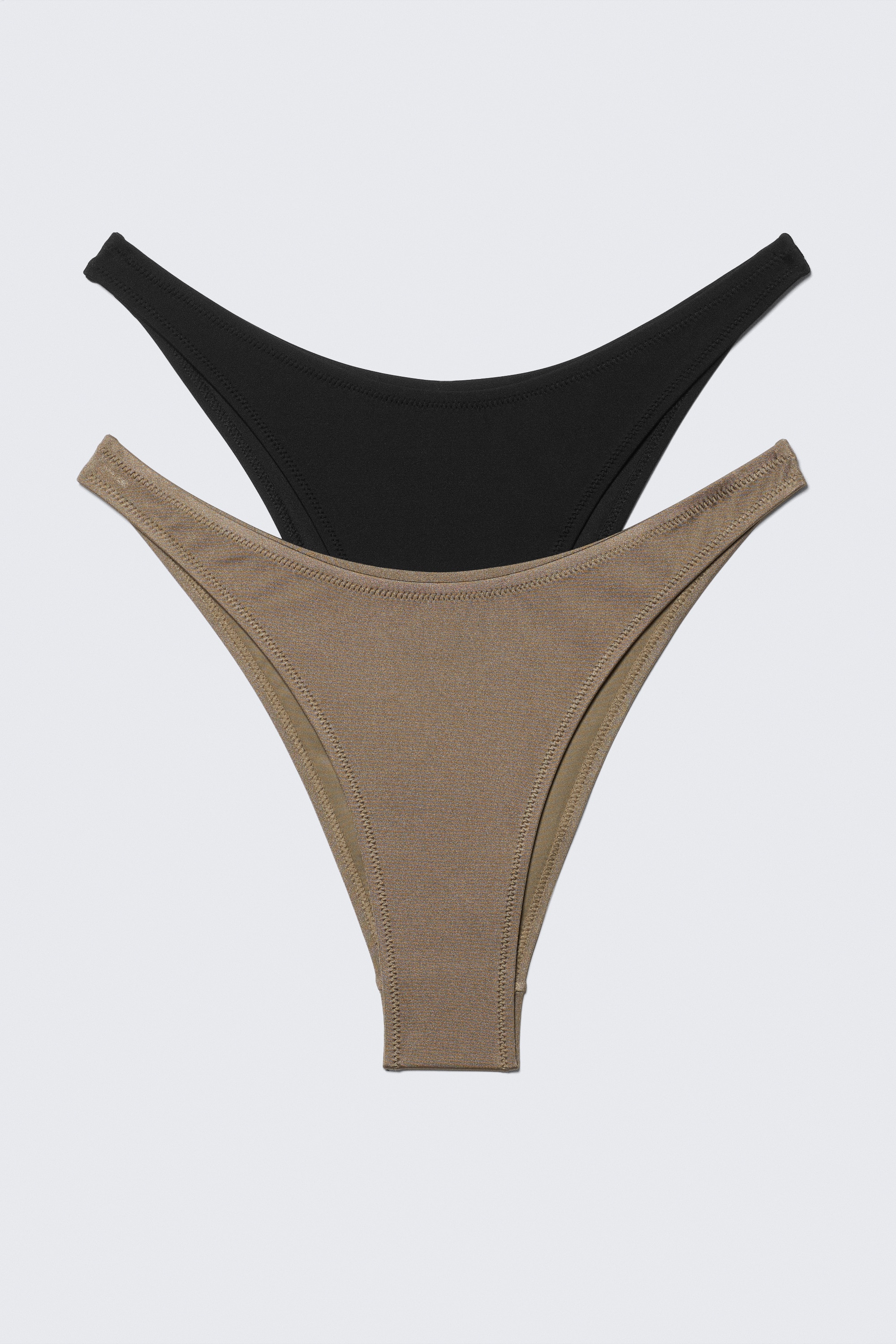 2-pack Mini Brazilian Bikini Bottoms - Black & Mole/Black & Blue Stripe