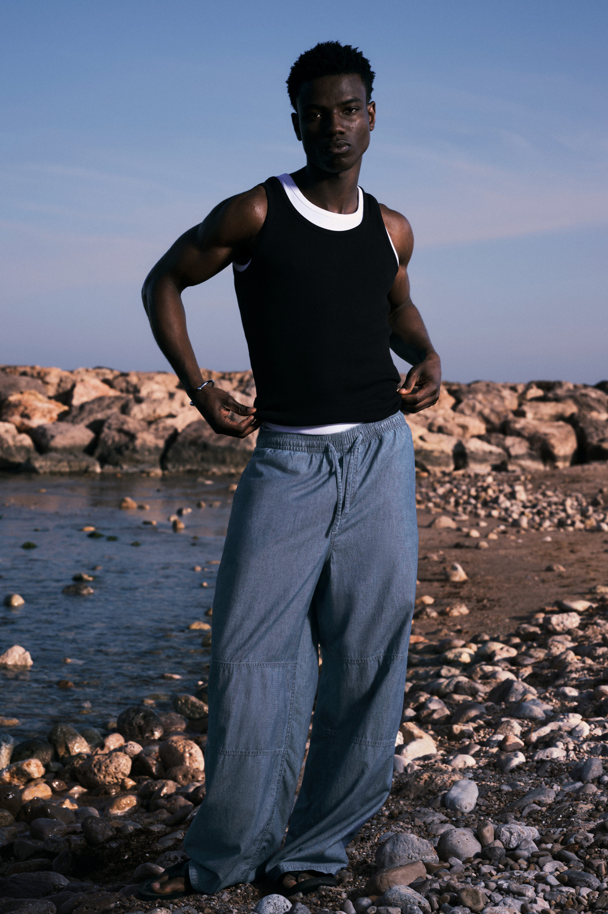Washed Blue - Loose Chambray Denim Trousers - 1