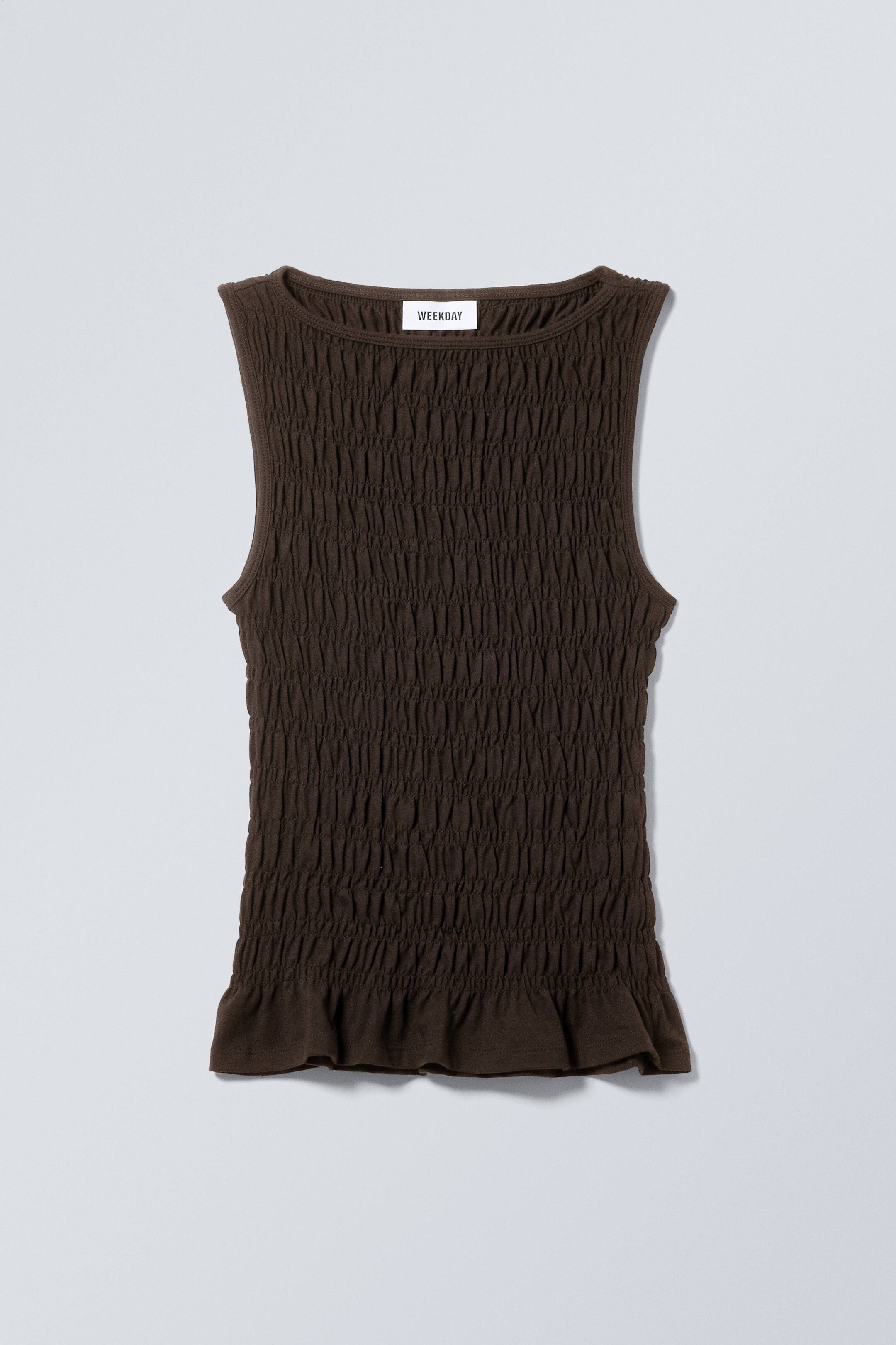 View larger image: Annie Smocked Boat-Neck Top - Dark Brown - Ladies | H&M GB 1