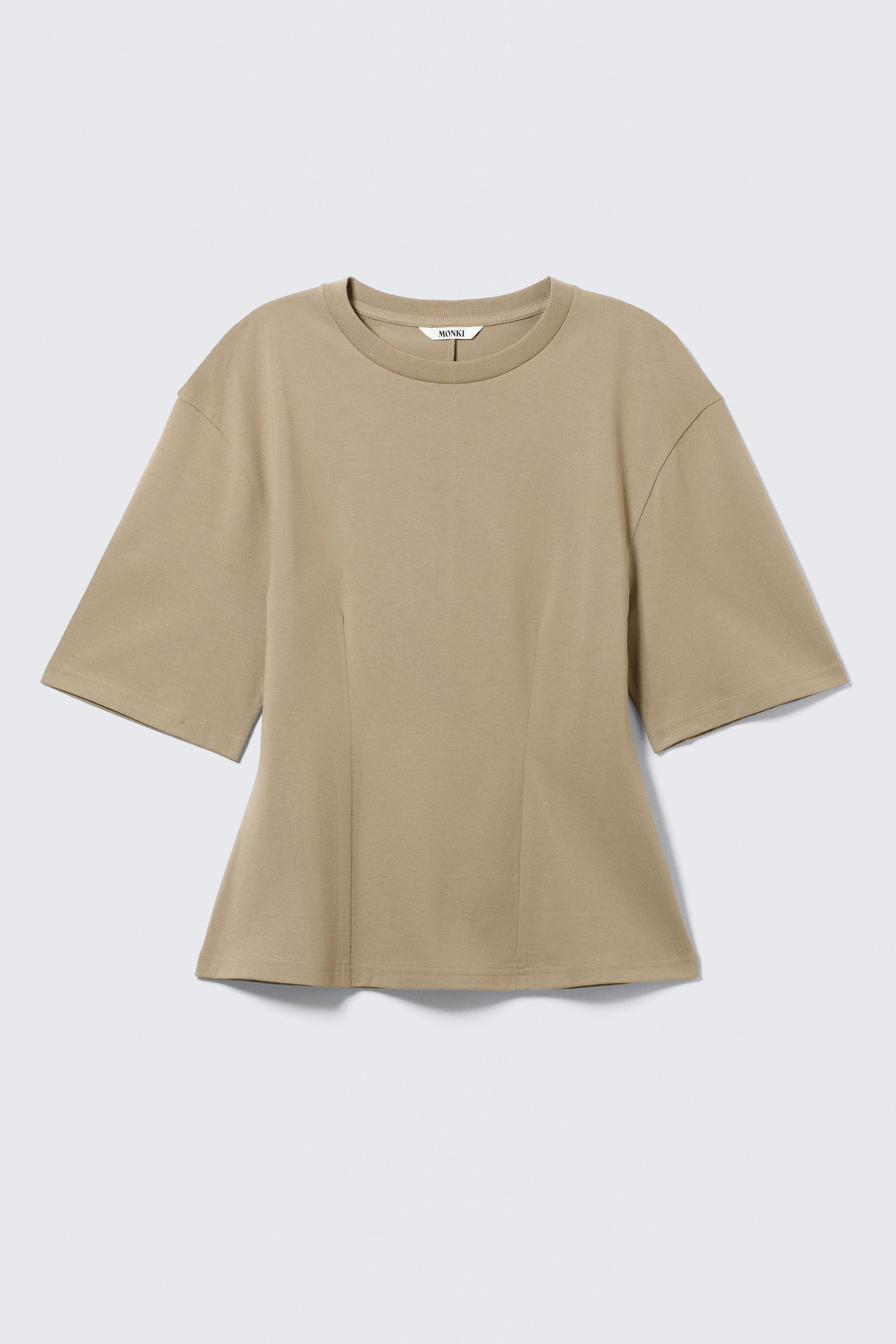Light Khaki Green - Fitted Dart Detail T-shirt - 4