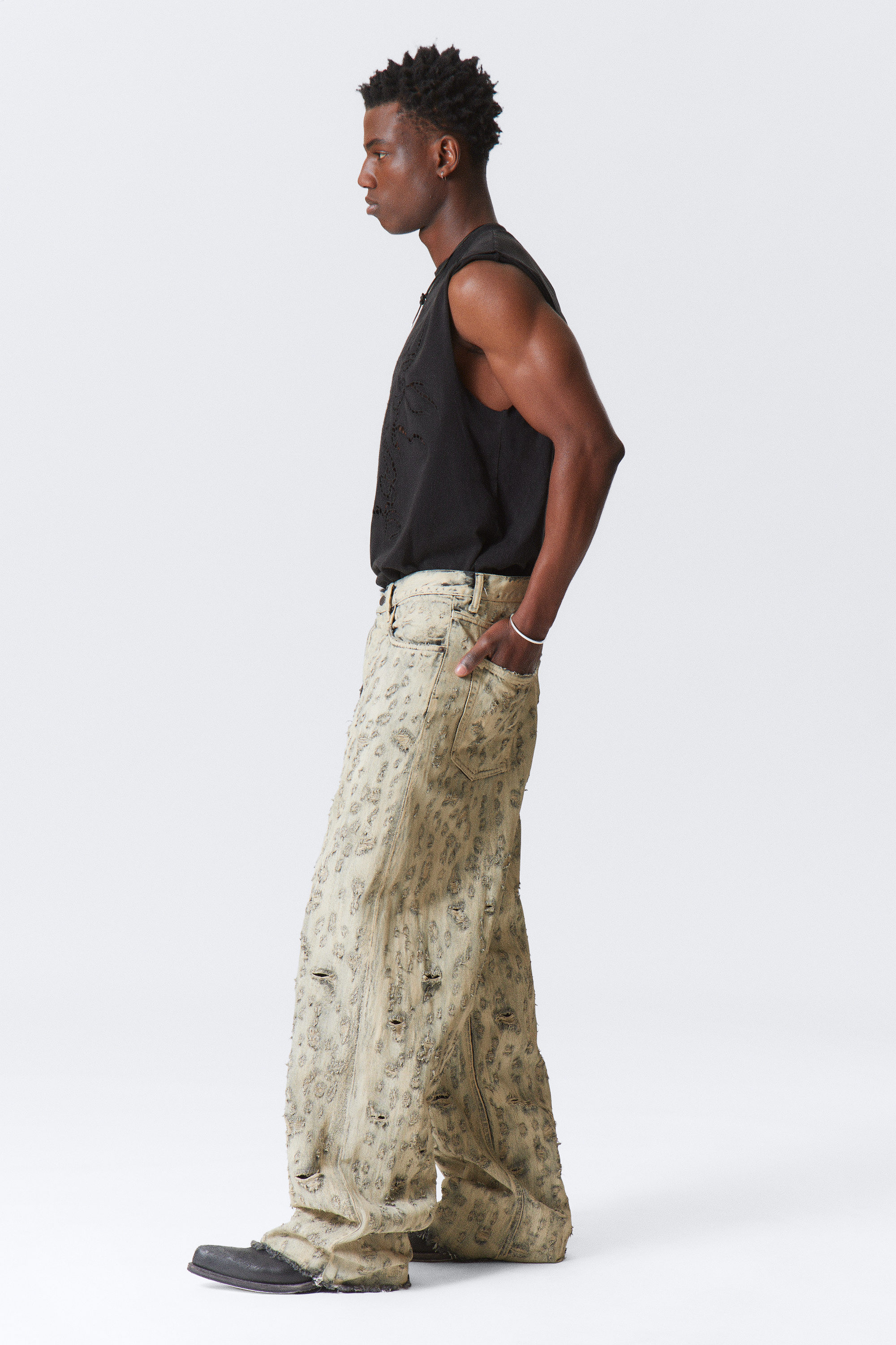 Dark Grey - Calcium - Astro Loose Baggy Leg Distressed Jeans - 4