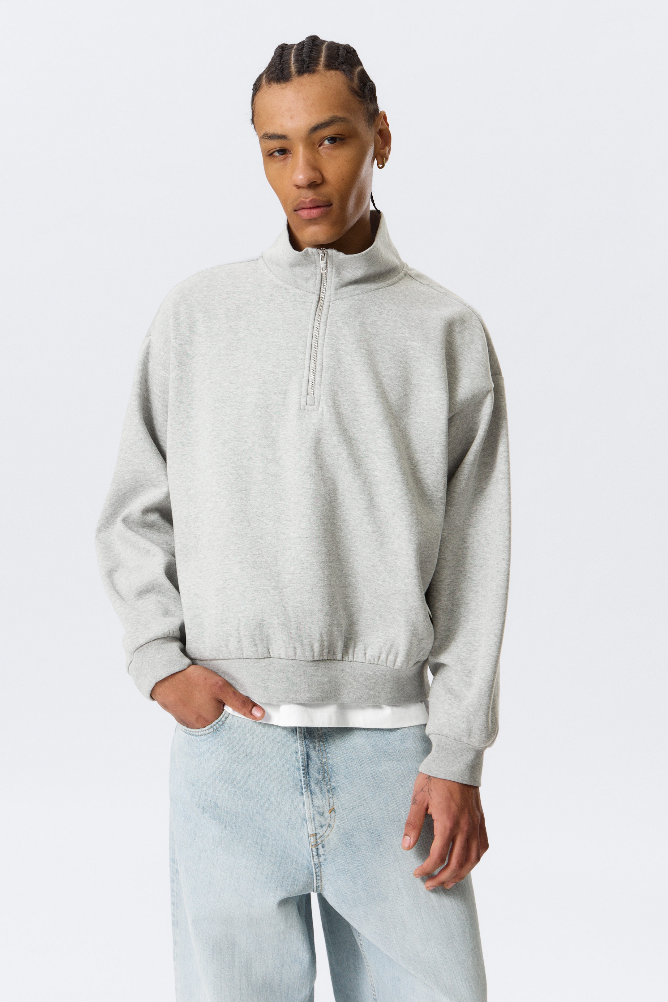 Grey - Loose Half Zip Sweatshirt - 2