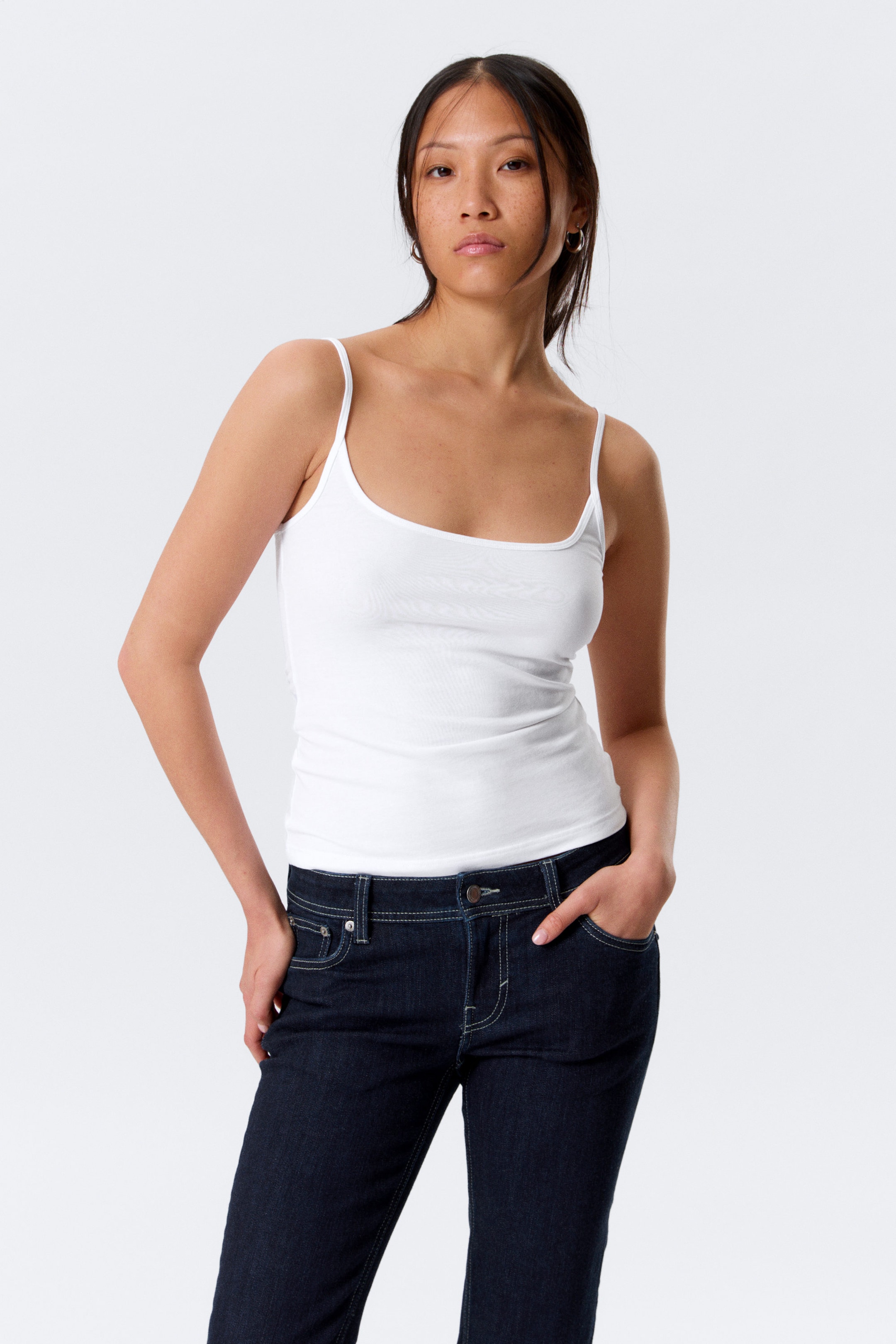 White - Slim Strap Tank Top - 1