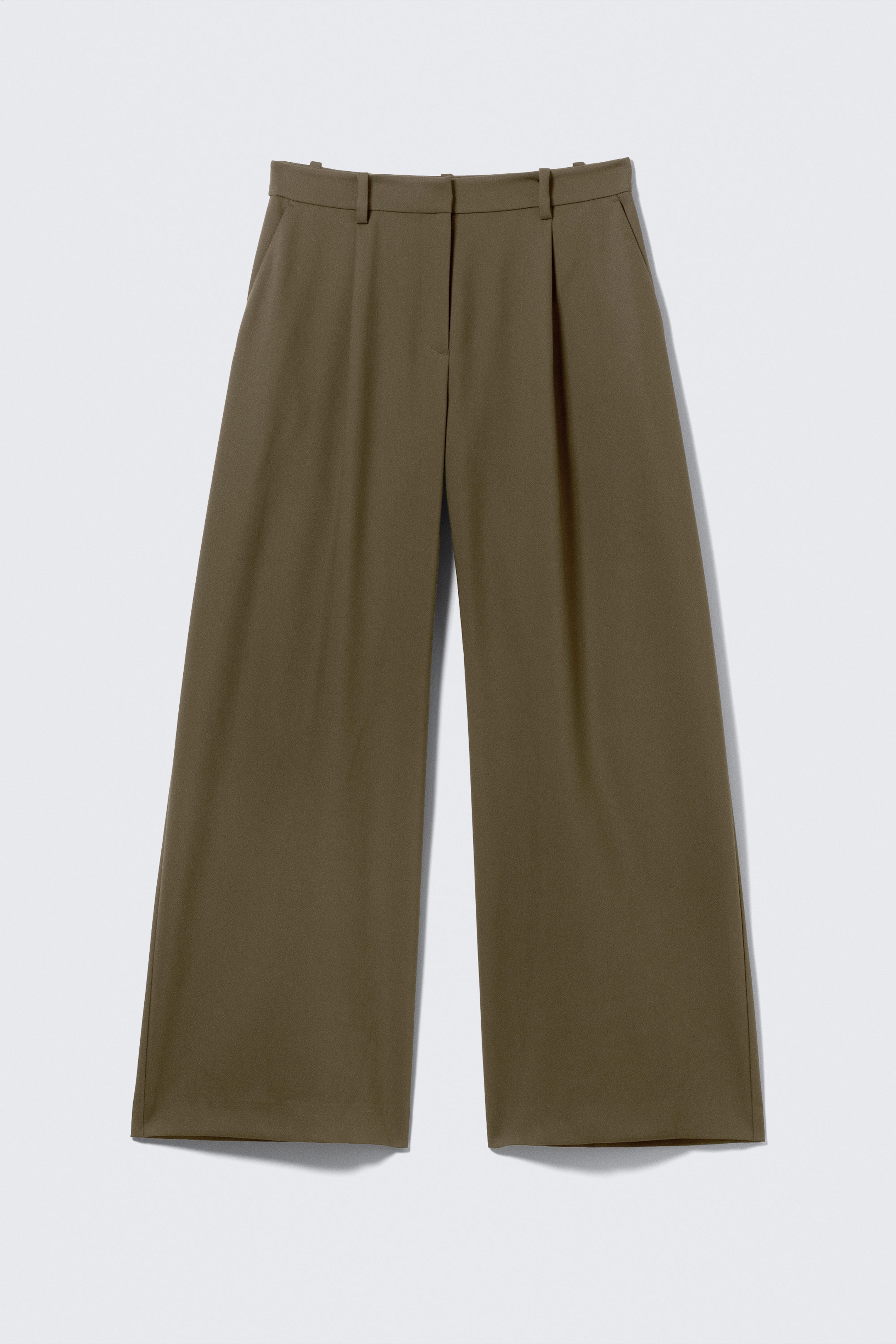 Donker kakigroen - Wijde pantalon met lage taille - 1