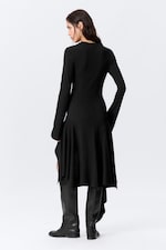 Zwart - Asymmetrische midi-jurk met lange mouwen - 3