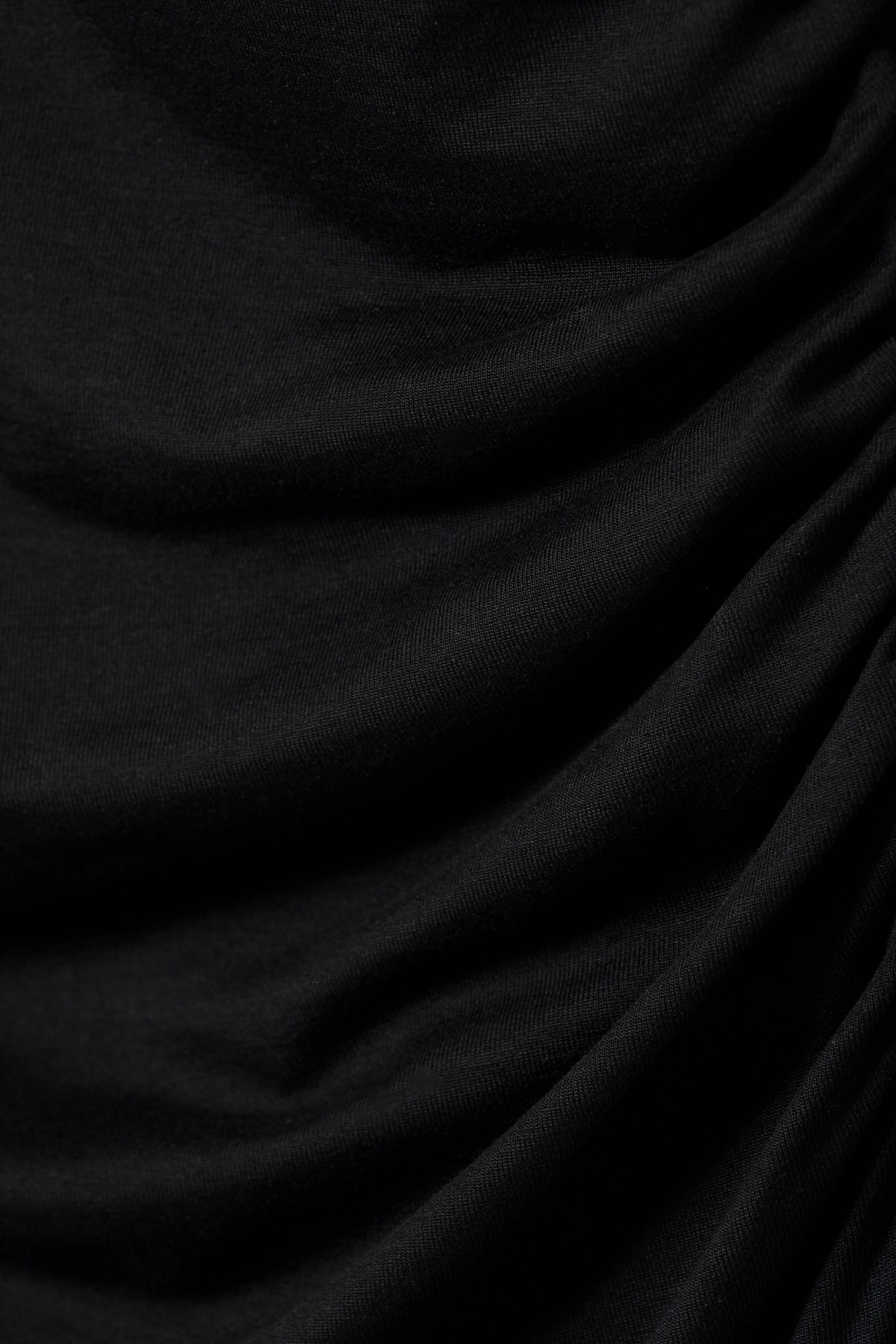 Black - Gathered Mini Long Sleeve Dress - 2