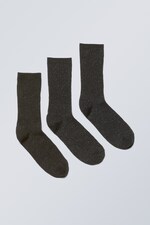Black Melange - 3-pack Rib Neps Socks - 0