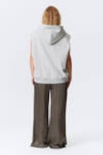 Grey Melange - Oversized Sleeveless Cotton Zip Hoodie - 3