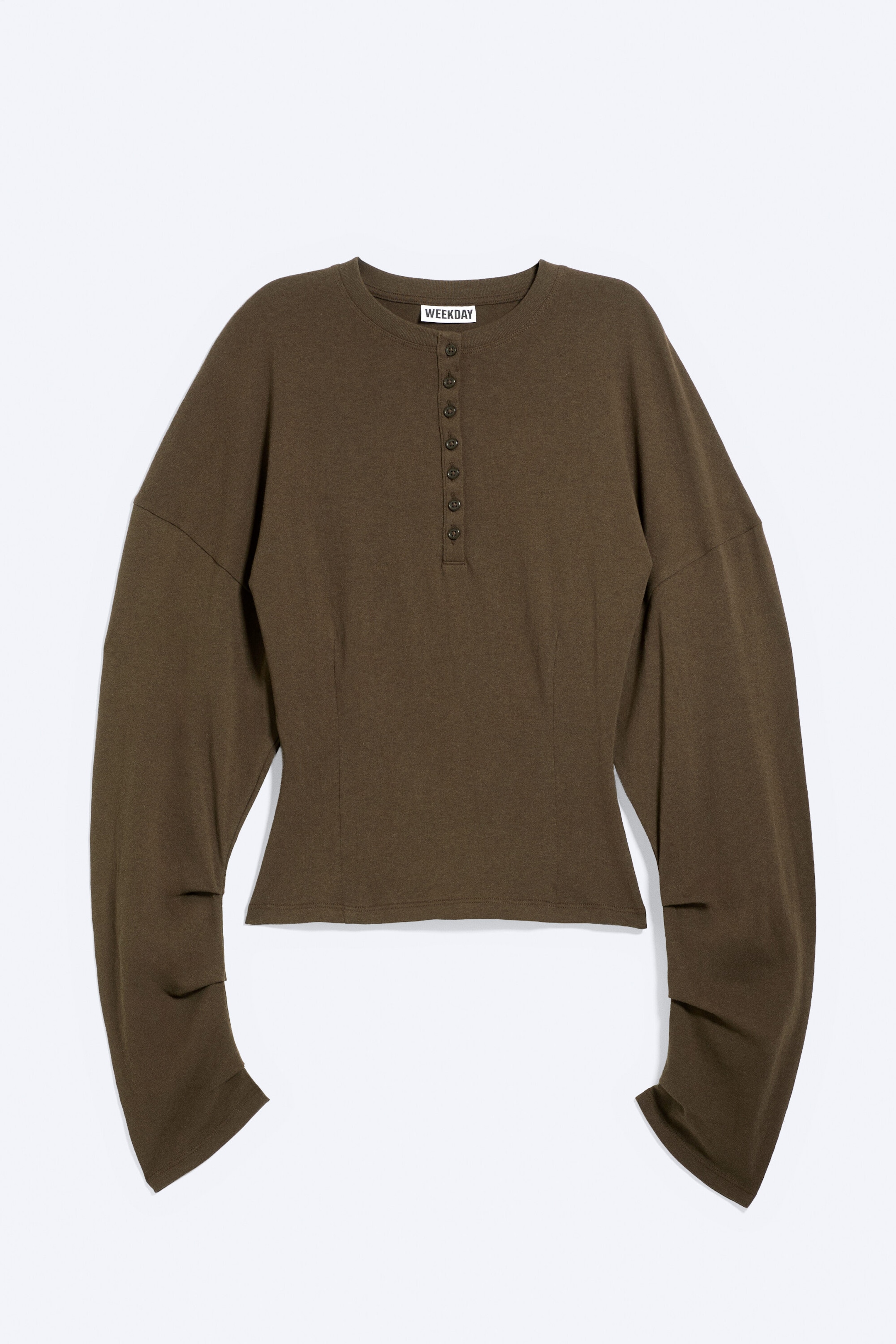 Donkerbruin - Nauwsluitende henley met gedrapeerde mouwen - 3