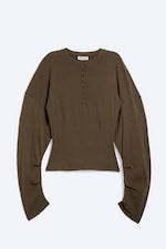 Donkerbruin - Nauwsluitende henley met gedrapeerde mouwen - 3