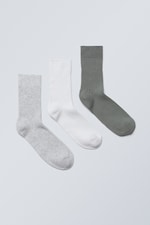 Dusty Accent Mix - 3-pack Ribbed Crew Socks - 0