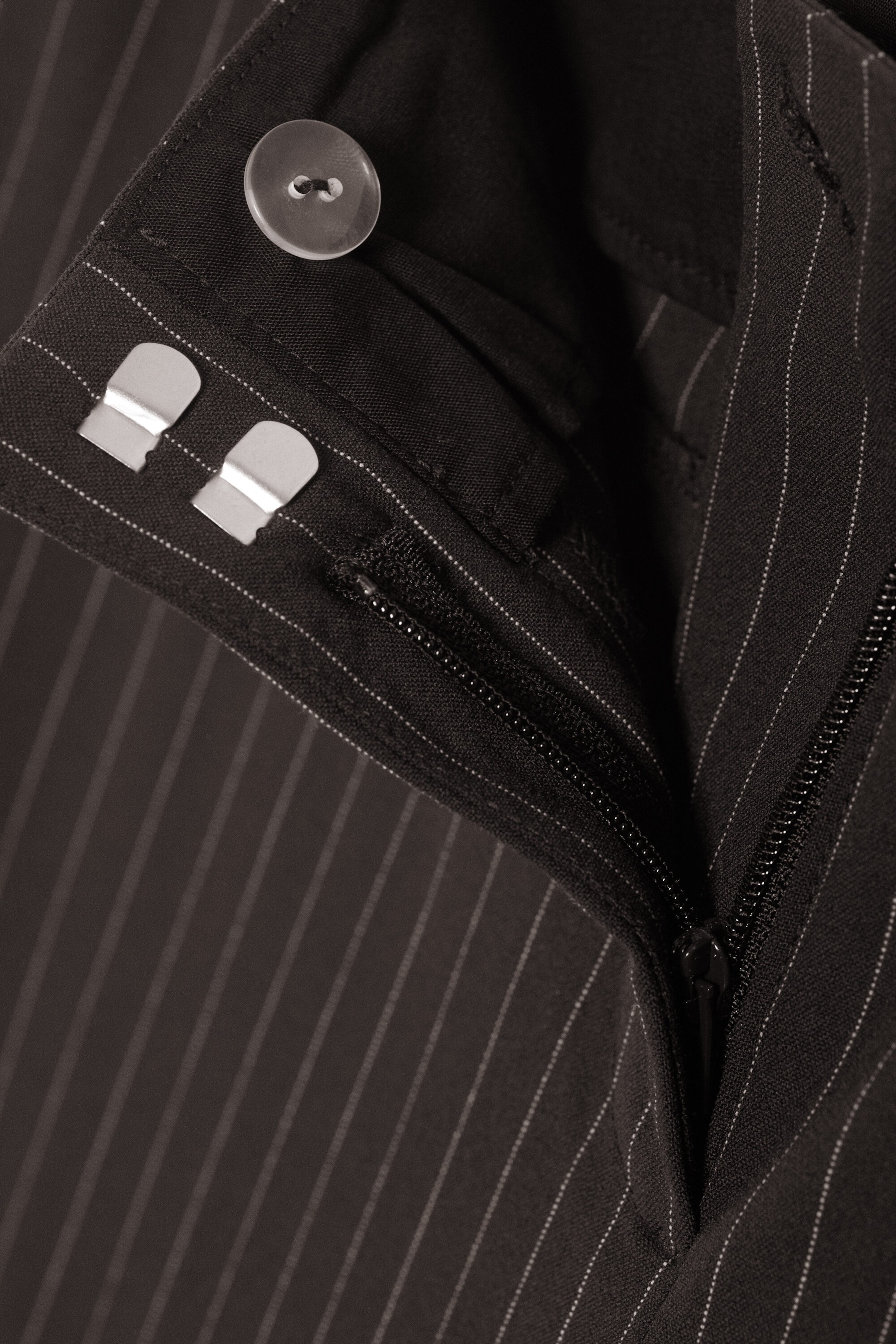 Pinstriped Dark Brown - Low-Rise Cropped Bootcut Suit Trousers - 5