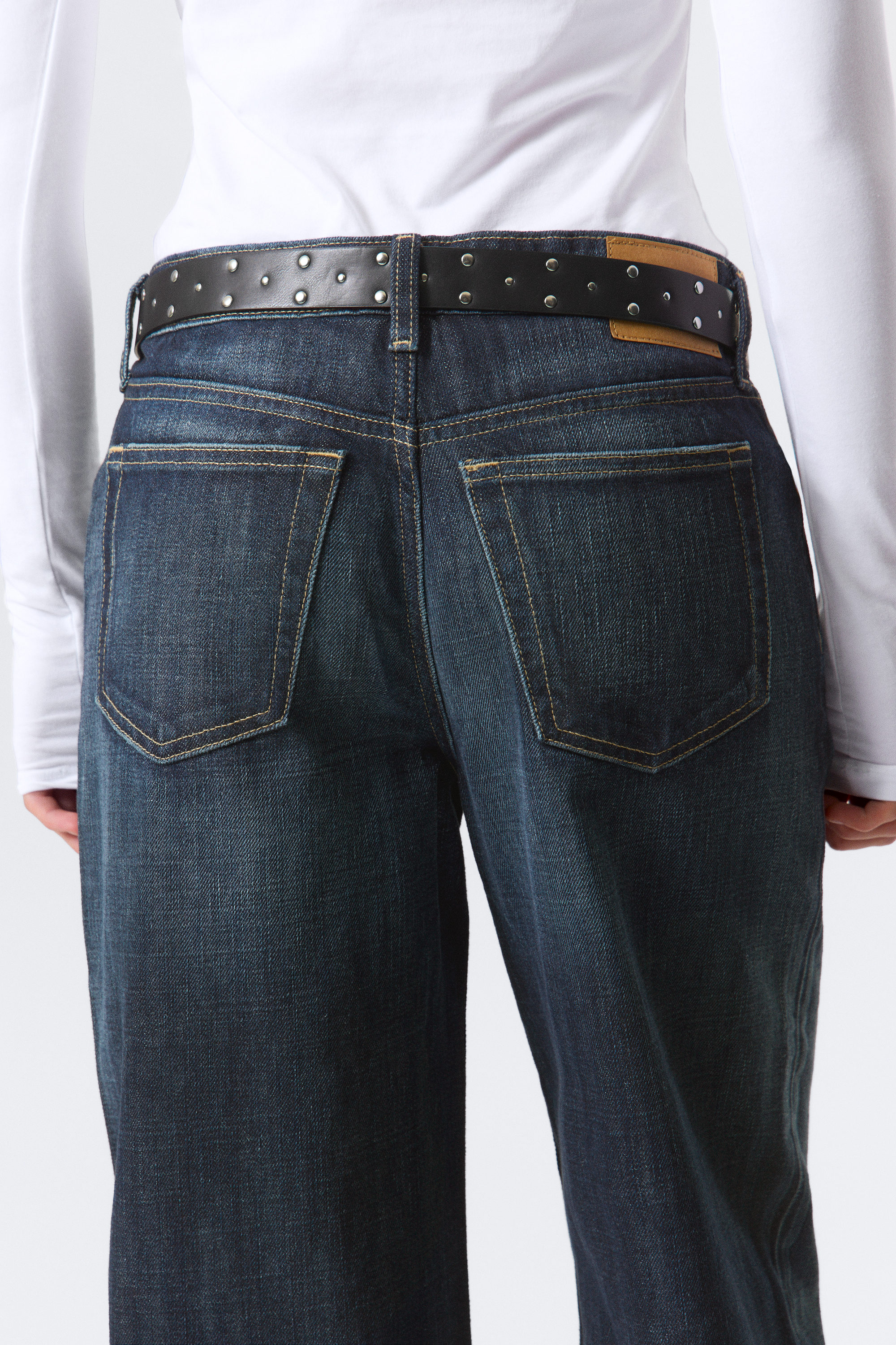 Deep Sea Blue - Mörkblå - Ample Low Waist Loose Wide Leg Jeans - 3