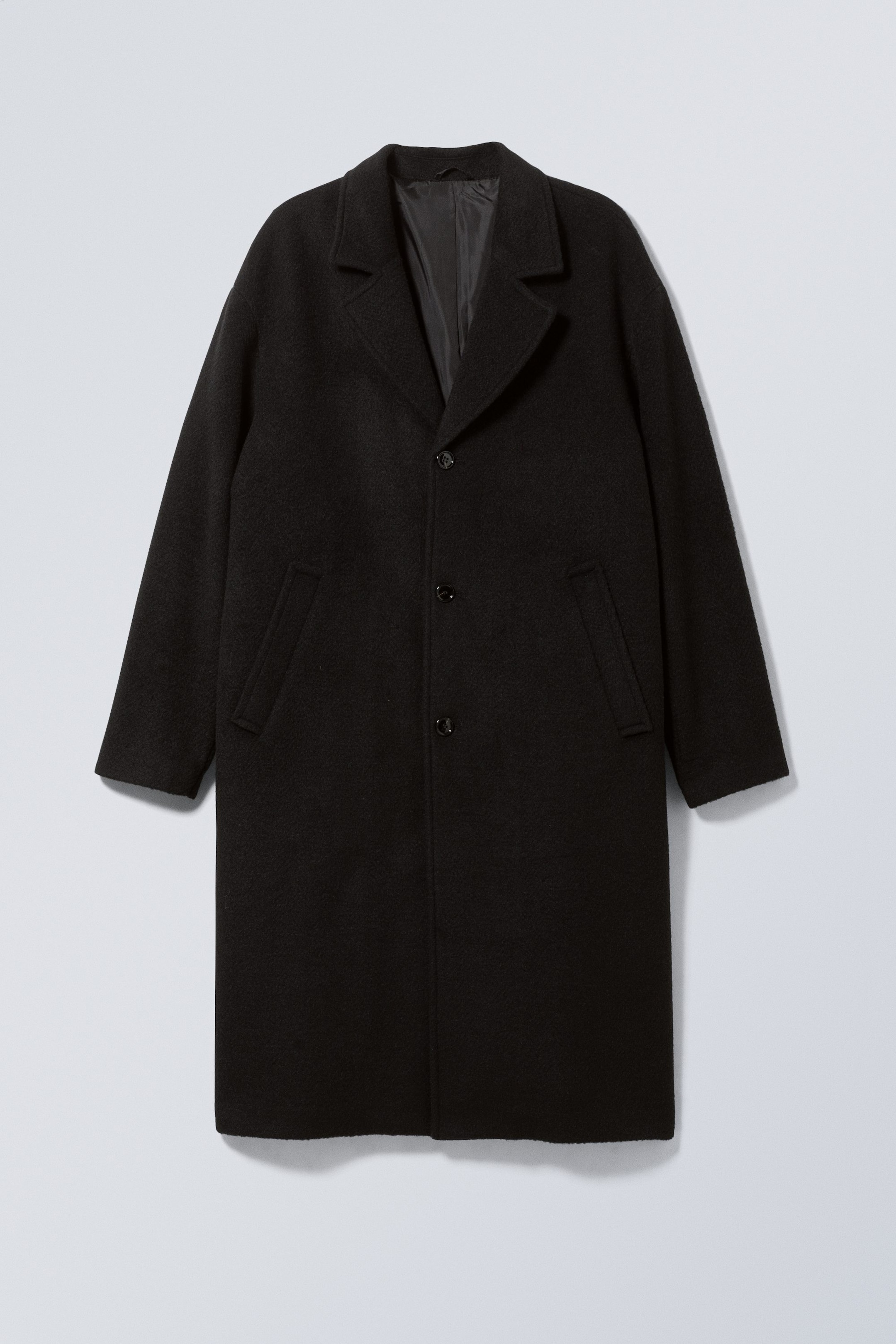 Noir - Manteau boutonnage droit laine mélangée oversize - 0