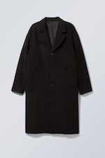 Noir - Manteau boutonnage droit laine mélangée oversize - 0