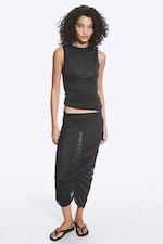 Light Grey - Article Print - Gathered Asymmetric Tank Top - 0