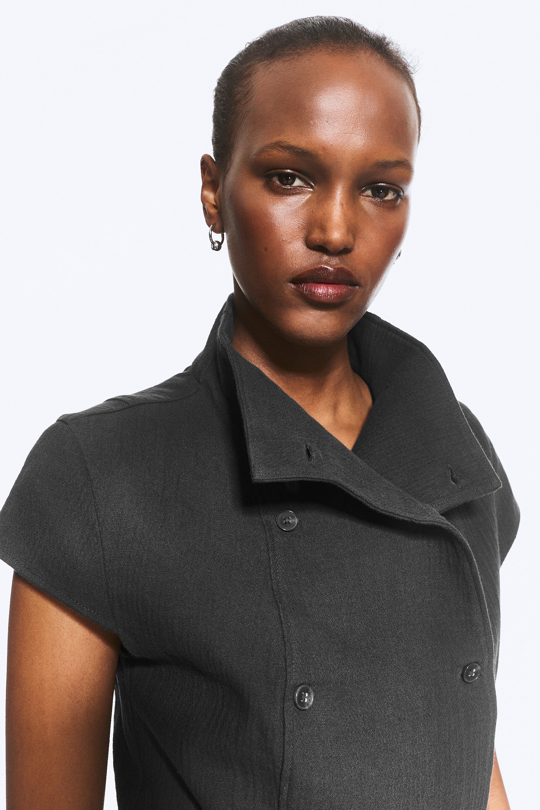 Dark Grey - Double Breasted Cotton Top - 2