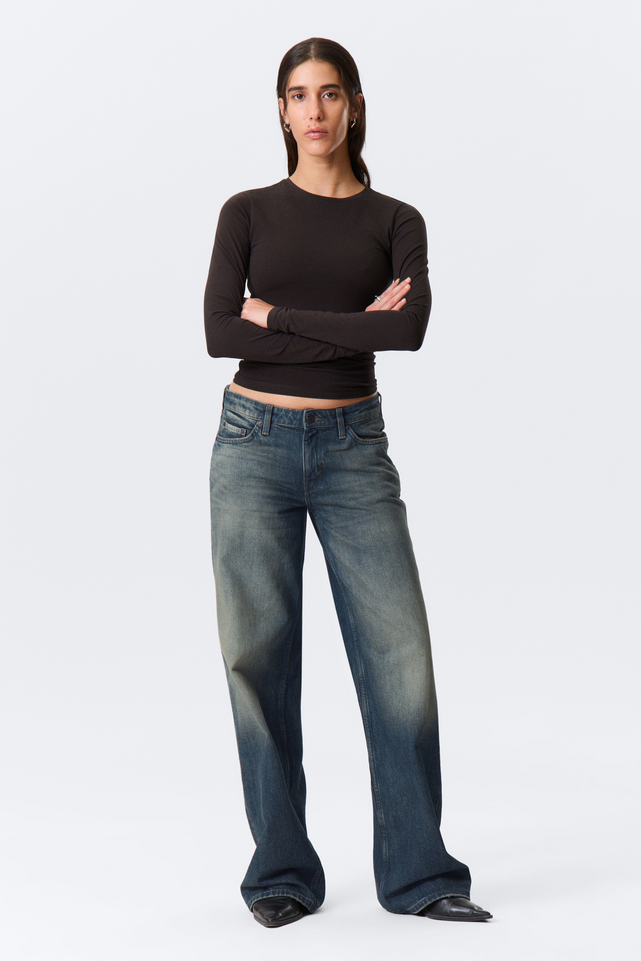 Ingrandisci l'immagine: Ample Low Rise Loose Wide Leg Jeans - Baltic Blue - Dark Blue - DONNA | H&M CH 1