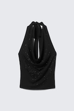 Black - Draped Rhinestone Waterfall Top - 3