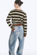 Brun/Svart/Grønn Striper - Strikket cardigan med knapper - 2