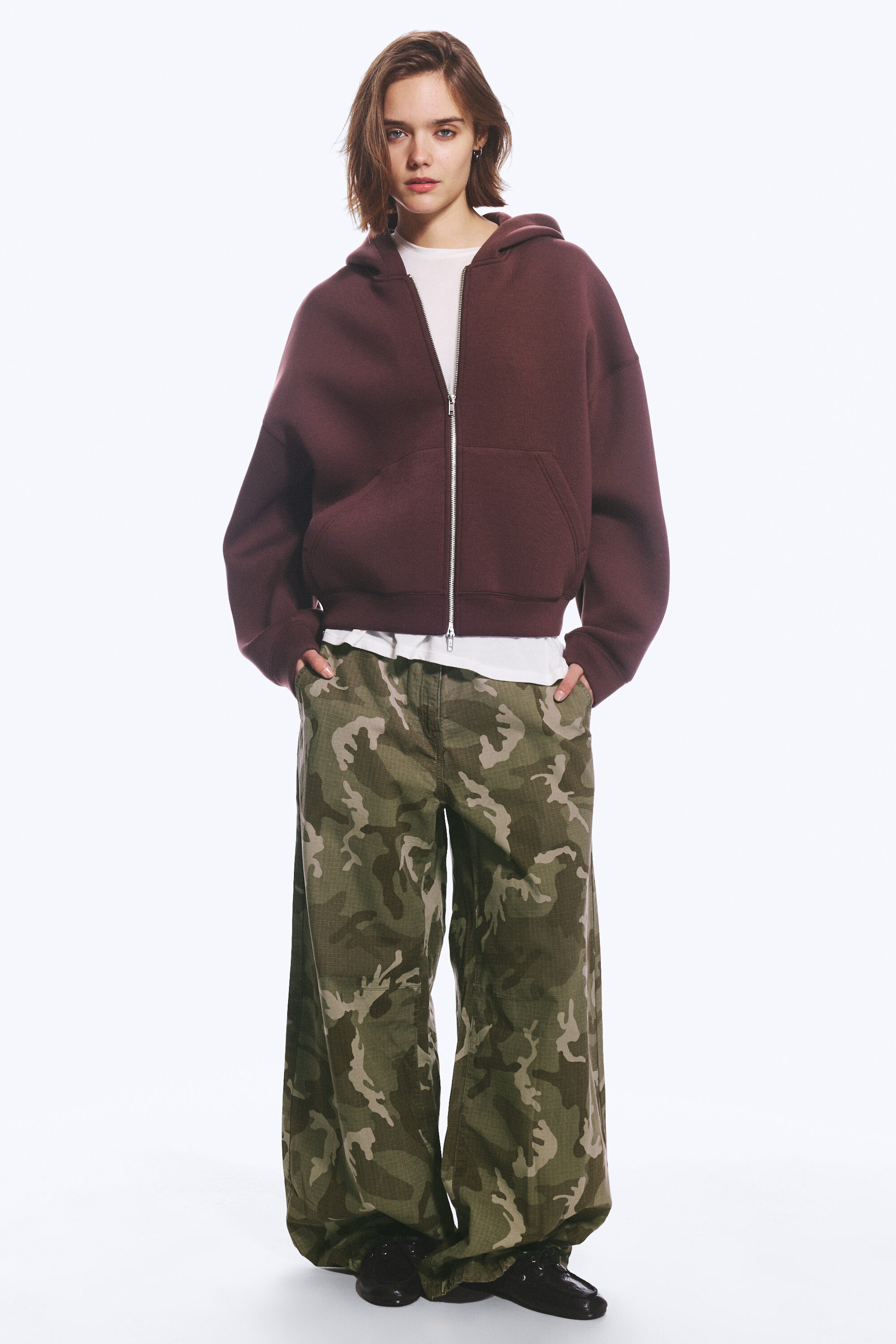 Burgundy - Oversized Scuba Zip-hoodie - 3