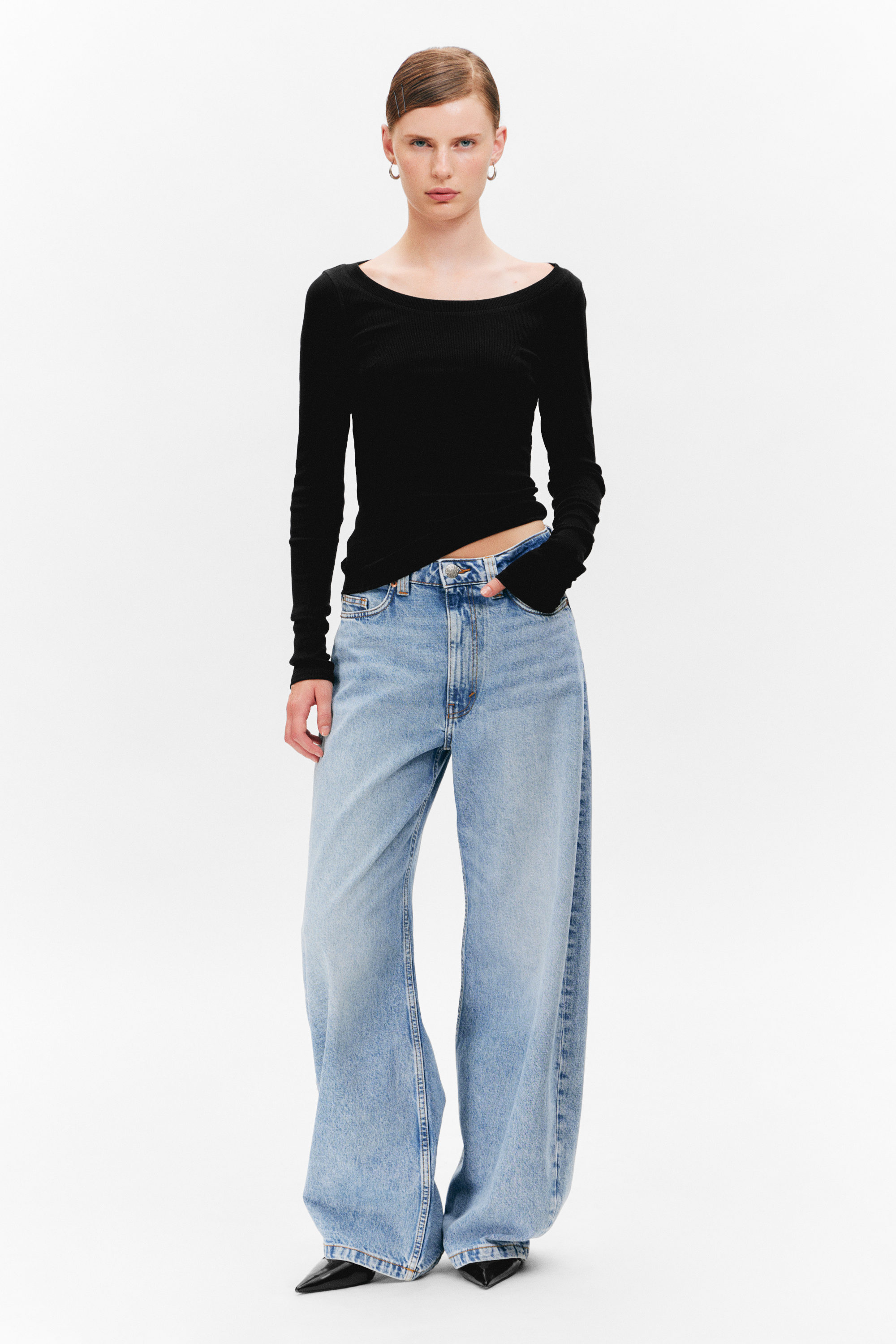 Black - Long-Sleeved Mesh Top - 1