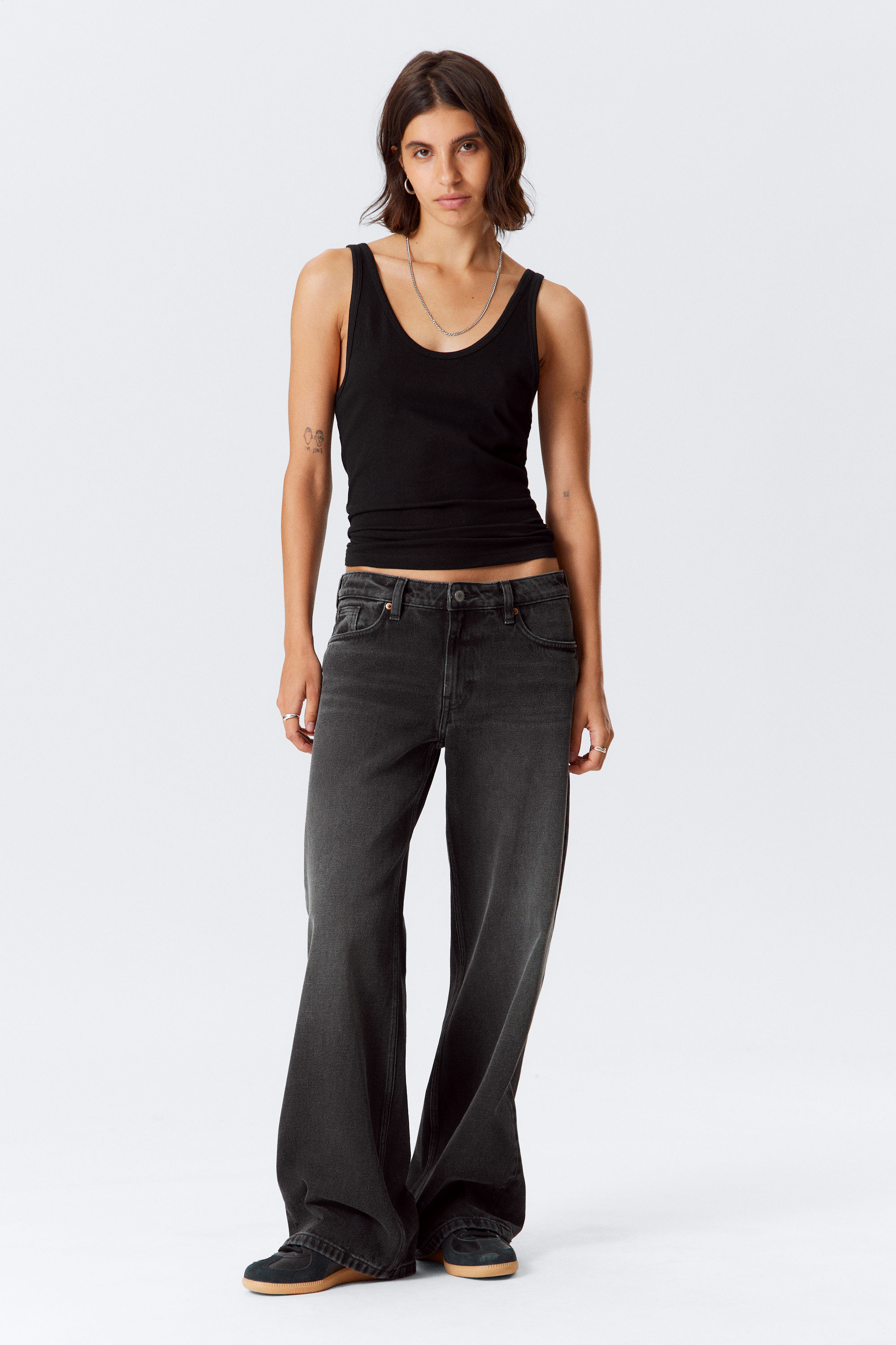 Washed Black - Imoo Low Rise Loose Wide Leg Jeans - 1